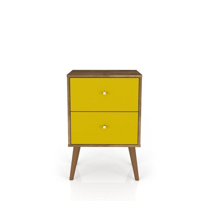 Liberty Mid-Century Modern Rustic Brown Yellow Nightstand with Metal Handles