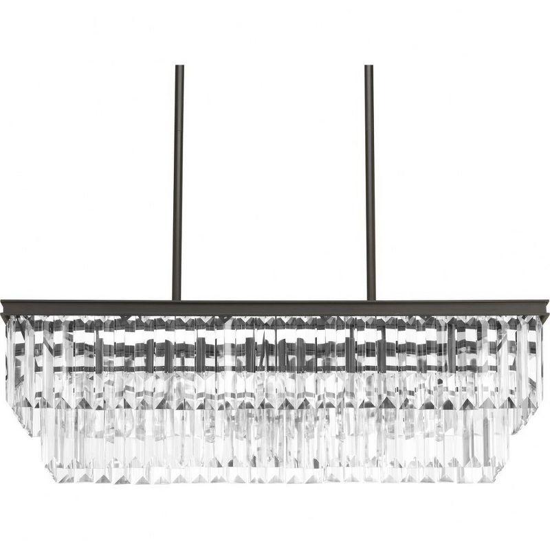 Progress Lighting Glimmer 4-Light Square Linear Chandelier, Antique Bronze, Prismatic Glass Shade