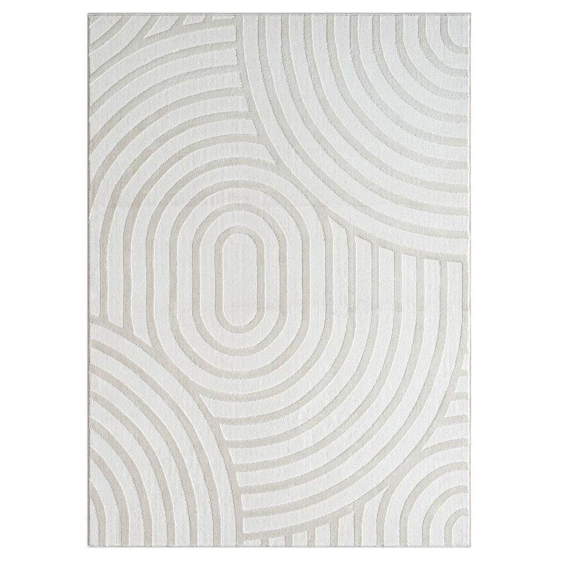 Cream Geometric Oval Synthetic 4x5 Area Rug