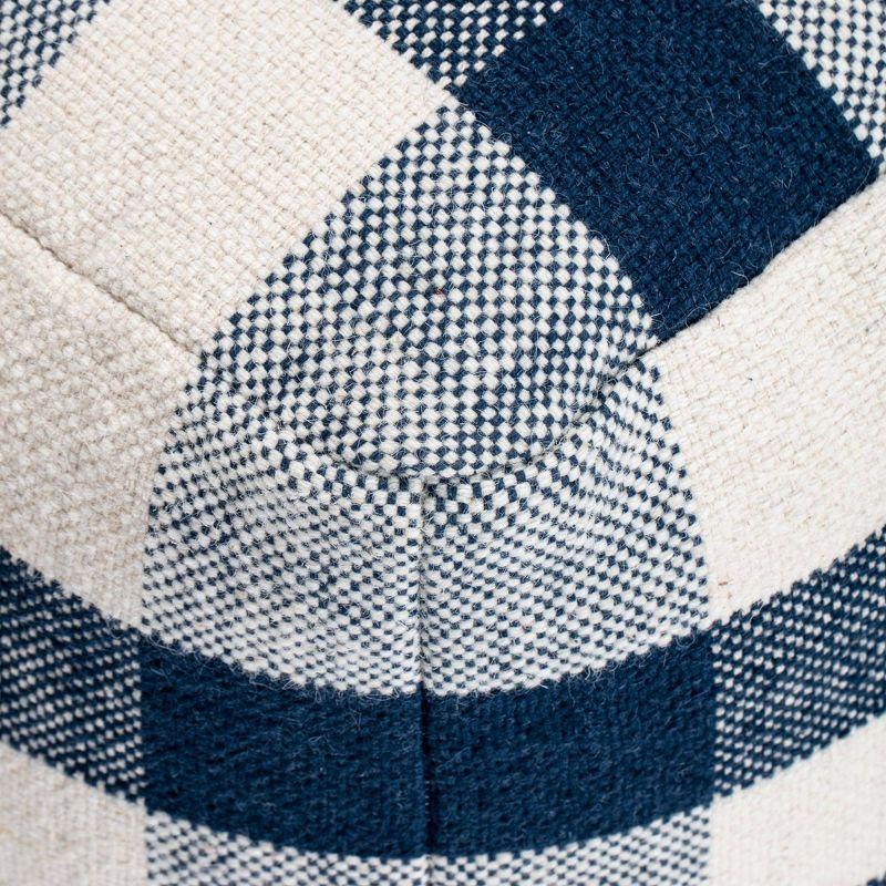 Midnight Blue and Ivory Square Wool-Cotton Blend Pouf