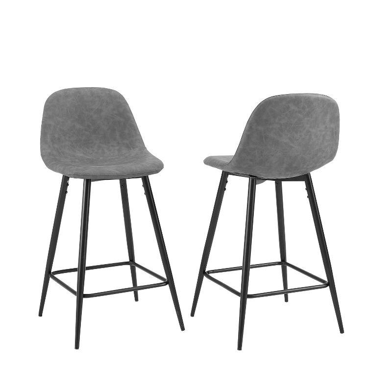 Weston Gray Faux Leather and Black Metal Counter Stools, Set of 2