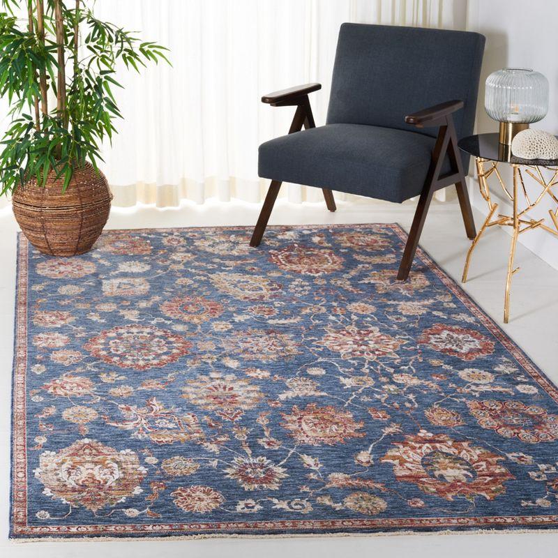 Vintage Navy and Beige Synthetic 69'' Square Area Rug