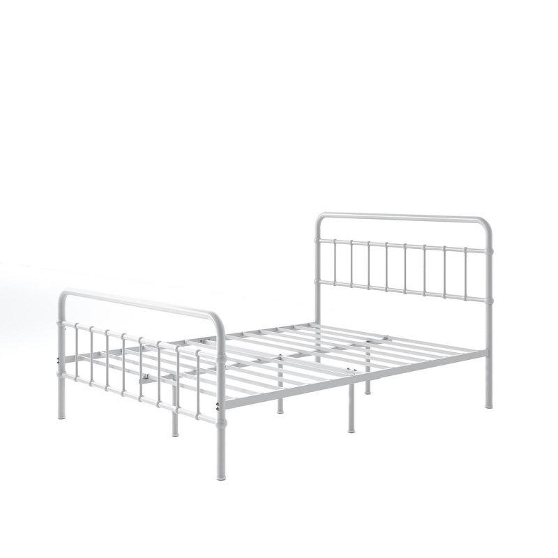 Florence White Queen Metal Platform Bed Frame with Headboard