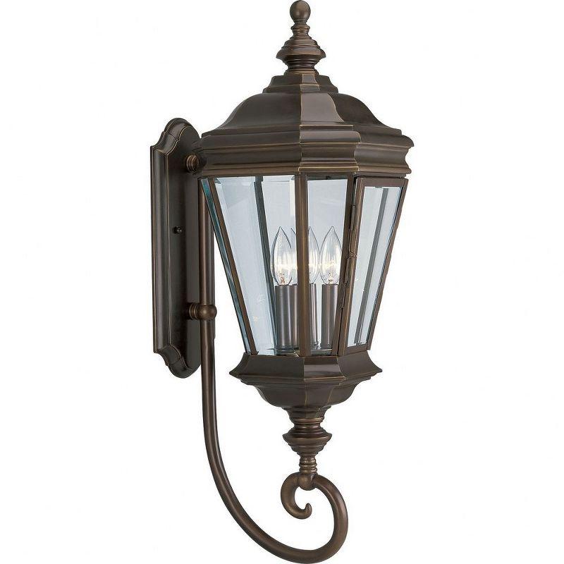 Progress Lighting Crawford 3-Light Wall Lantern, Oil Rubbed Bronze, Clear Beveled Glass Panels