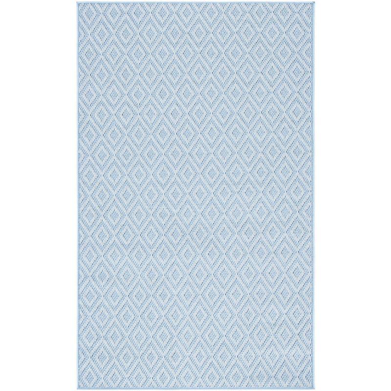 Light Blue Geometric Flat Woven Indoor/Outdoor Rug, 4' x 6'