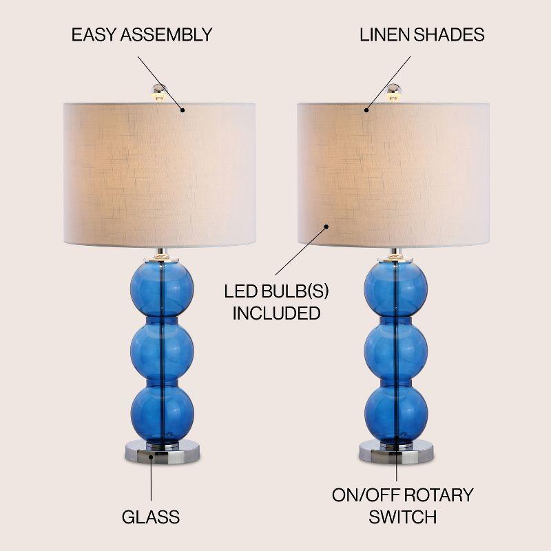 JONATHAN Y Bella 27" Glass Triple-Sphere LED Table Lamp, Cobalt Blue/Chrome (Set of 2)