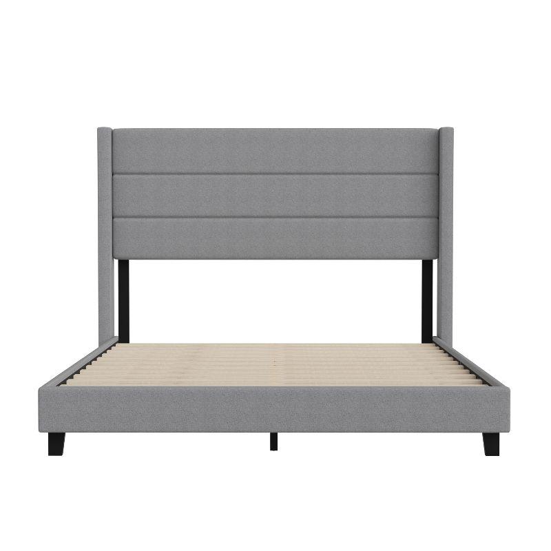 Merrick Lane Modern Platform Bed with Padded Channel Stitched Upholstered Wingback Headboard and Underbed Clearance