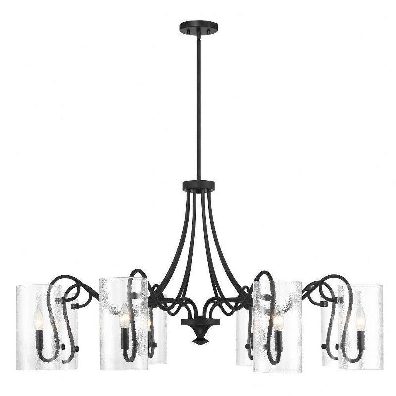 Matte Black 8-Light Chandelier with Clear Hammered Glass Shades