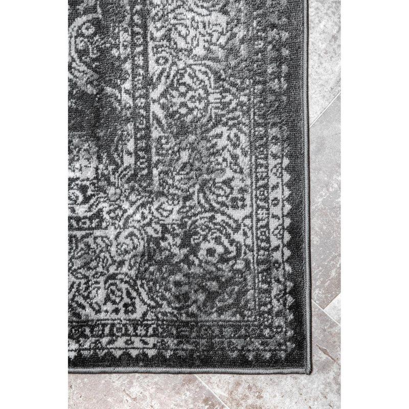 Elegant Dark Gray 9' x 12' Synthetic Oriental Area Rug