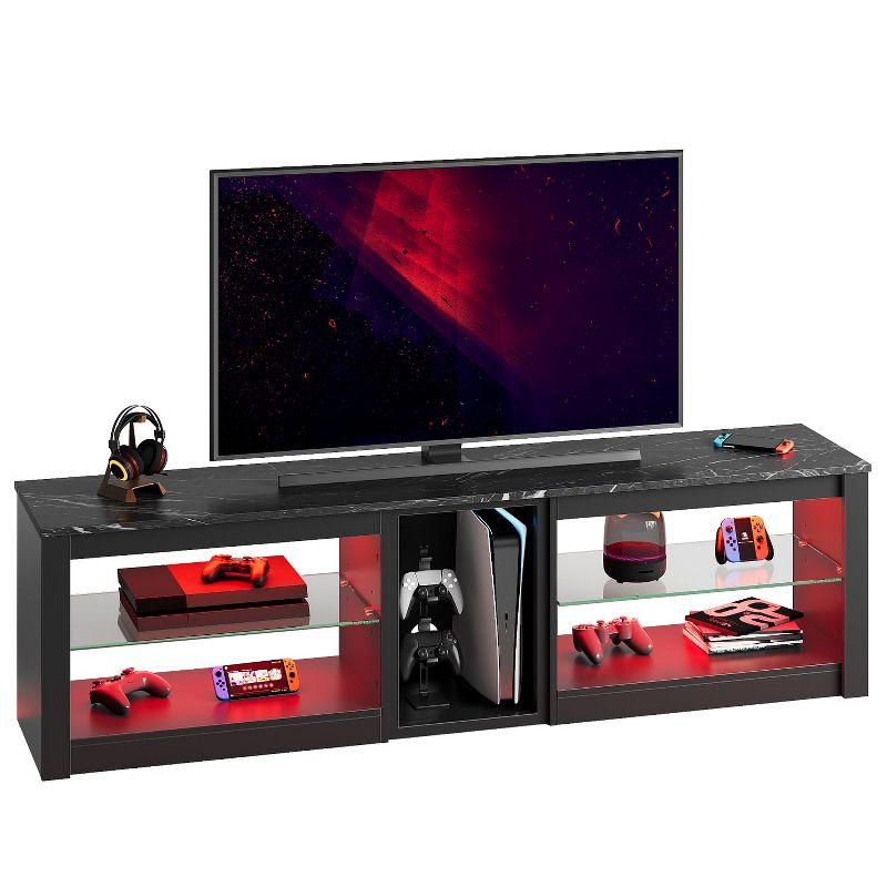 Bestier TV Stand for TVs up to 70" with LED Light, Entertainment Center for PS5 with Shelves, Black Marble