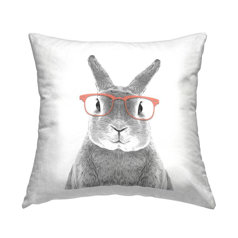 Smiling Bunny Rabbit with Pink Glasses Square Pillow