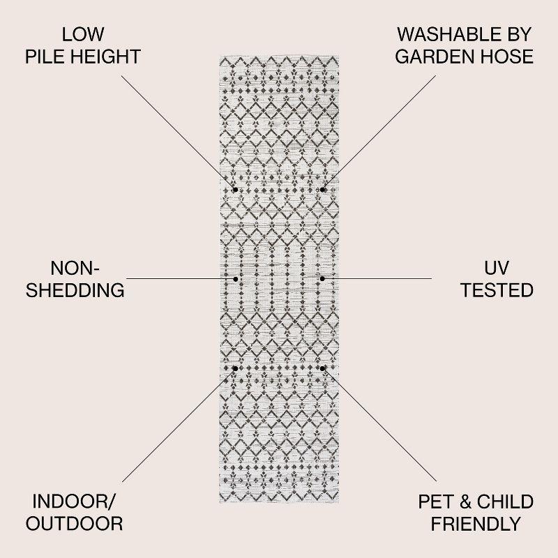 2' x 10' Ourika Moroccan Geometric Textured Weave Indoor/Outdoor Runner Rug, Cream/Black - JONATHAN Y