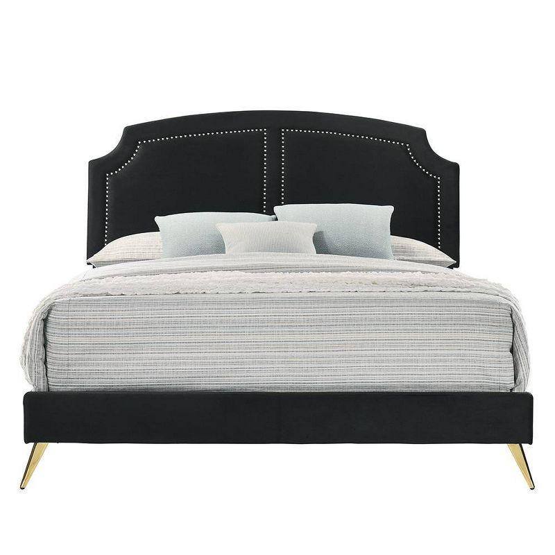 Zeena 86" King Bed Black Velvet - Acme Furniture: Faux Leather Upholstery, Nailhead Trim, No Box Spring Needed