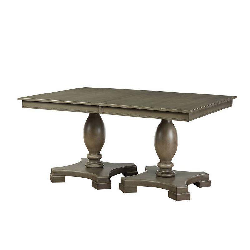 60"~96" Waylon Dining Table Gray Oak - Acme Furniture: Kitchen Table for 6, Double Pedestal