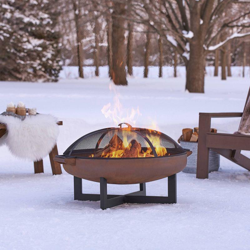 La Porte 21" H x 36.8" W Steel Wood Burning Outdoor Fire Pit with Lid