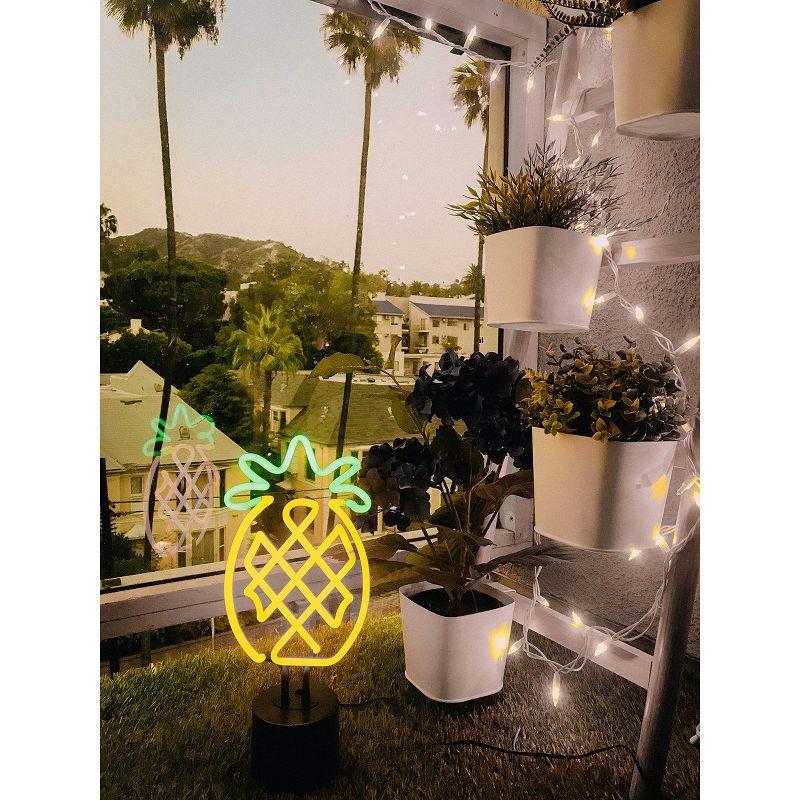 Large Yellow and Green Pineapple Neon Glass Desk Light