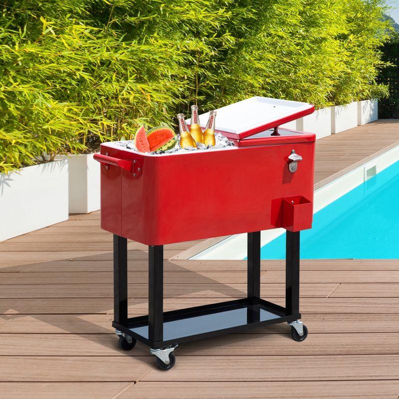 Outsunny 80 Quarts Serving Station / Cart Cooler with wheels