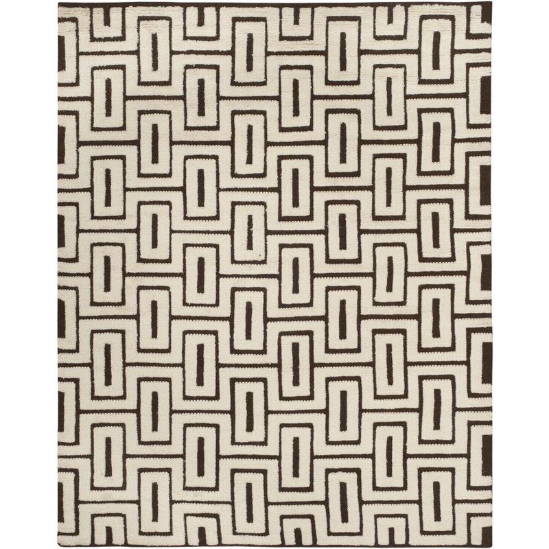 Ivory and Brown Geometric Wool 8' x 10' Area Rug