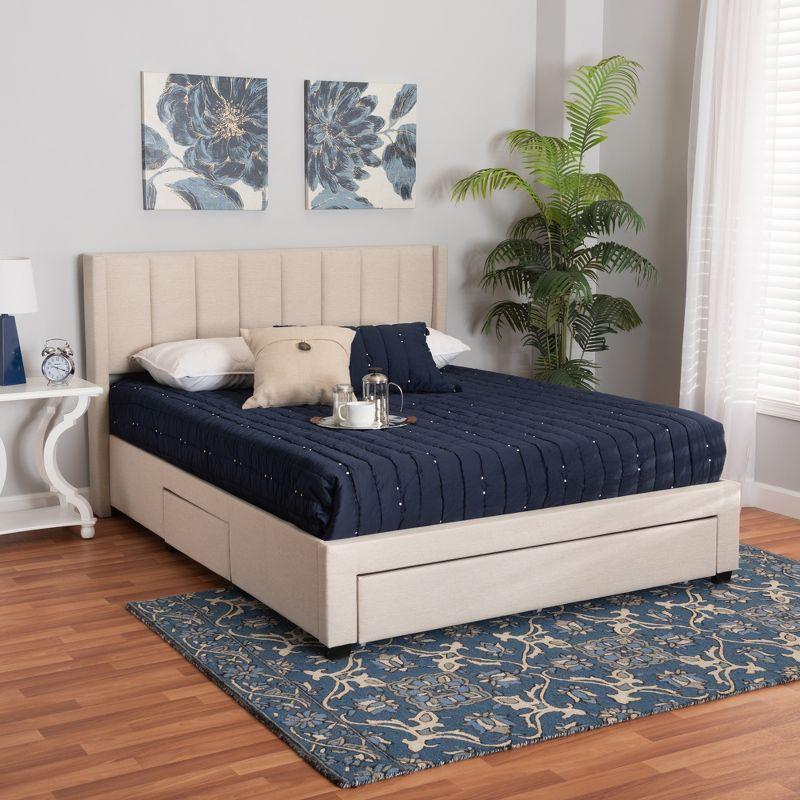 Baxton Studio Coronado Mid-Century Modern Transitional Fabric 3-Drawer Storage Platform Bed