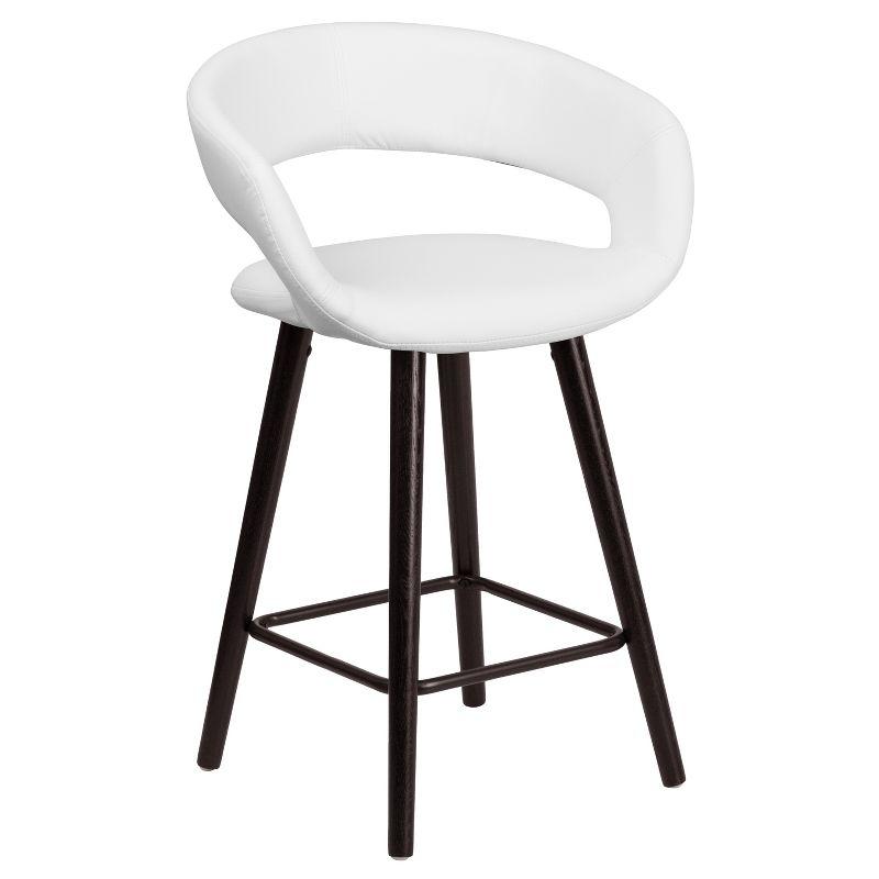 Cappuccino Wood Frame 24'' High Counter Stool in White Vinyl