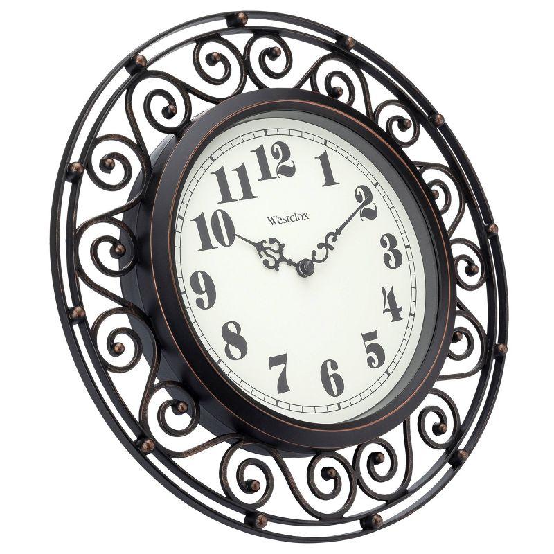 12" Wrought Iron Style Round Wall Clock Black/Bronze-Westclox: Vintage Design, Quartz Movement, Indoor Use