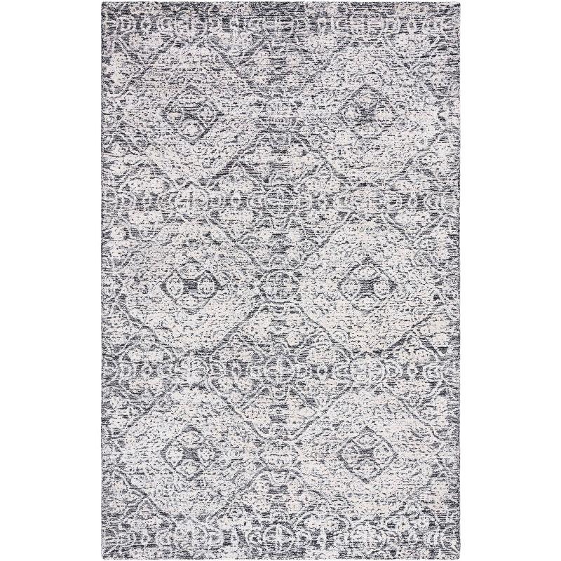 Black and Ivory Geometric Wool 3' x 5' Area Rug