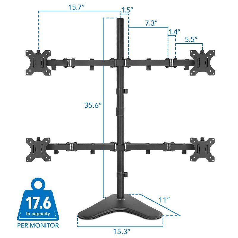 Mount-It! Quad Monitor Stand, Height Adjustable Free Standing 4 Screen Mount Fits Monitors up to 32 Inches, Black, Steel