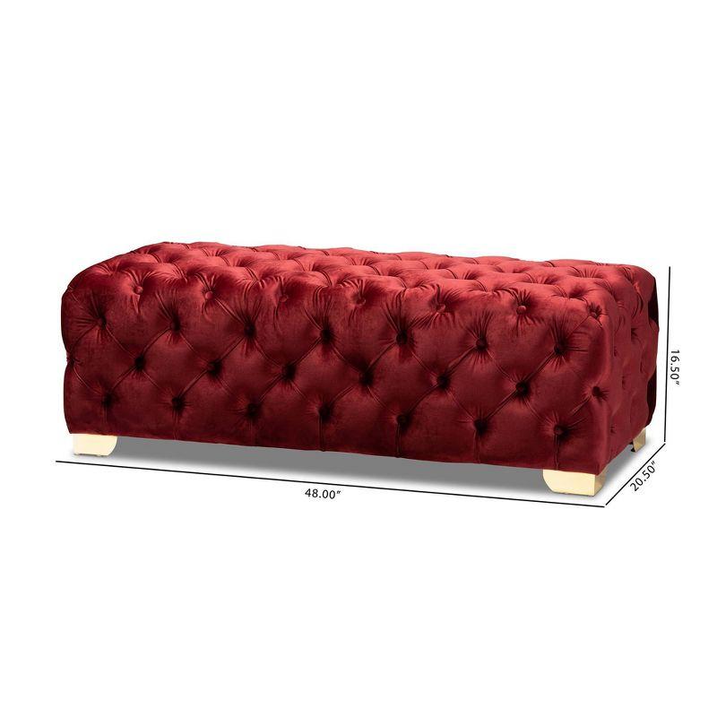 Avara Velvet Button Tufted Bench Ottoman Red - Baxton Studio: Gold Legs, Plywood Frame, Luxurious Bedroom Furniture
