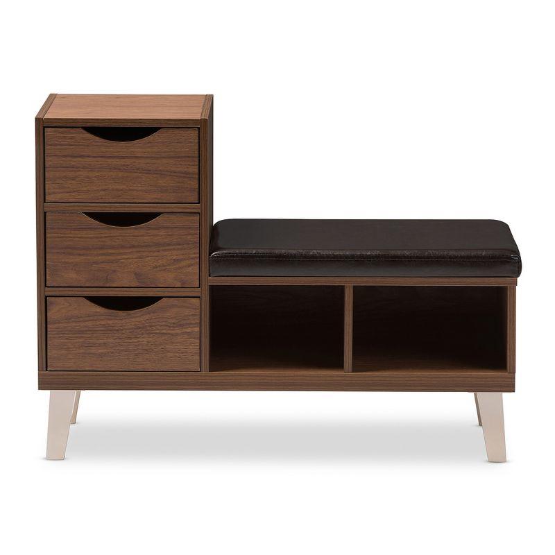 Walnut Brown Shoe Storage Bench with Faux Leather Seat