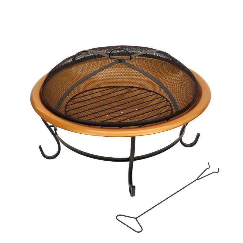 29" Copper Finish Steel Fire Pit with Stand and Screen