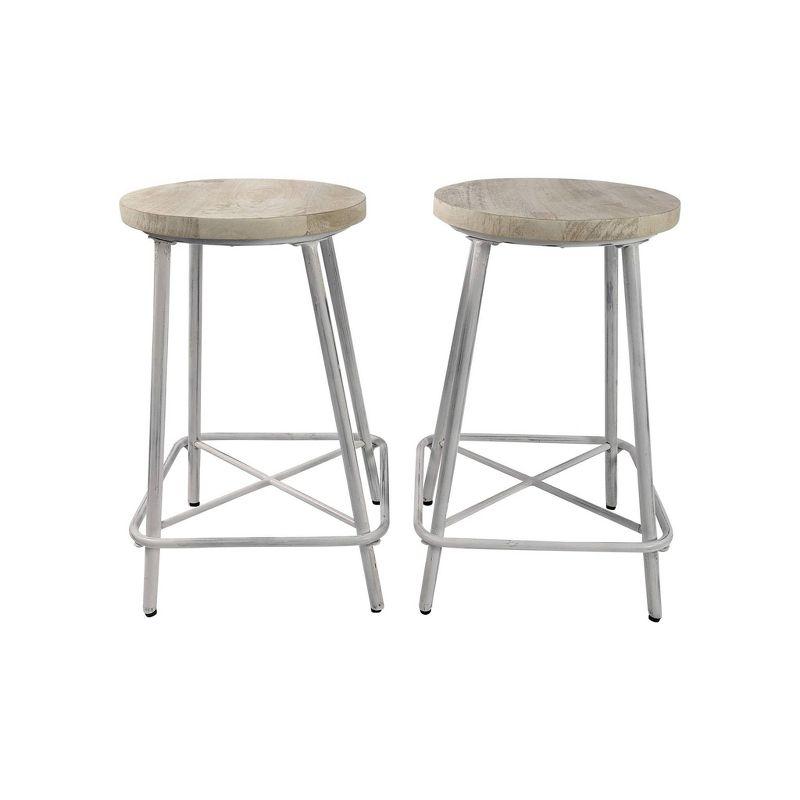 Carolina Living Set of 2 24" Inez Counter Height Barstools Whitewash: Industrial Design, Iron Frame