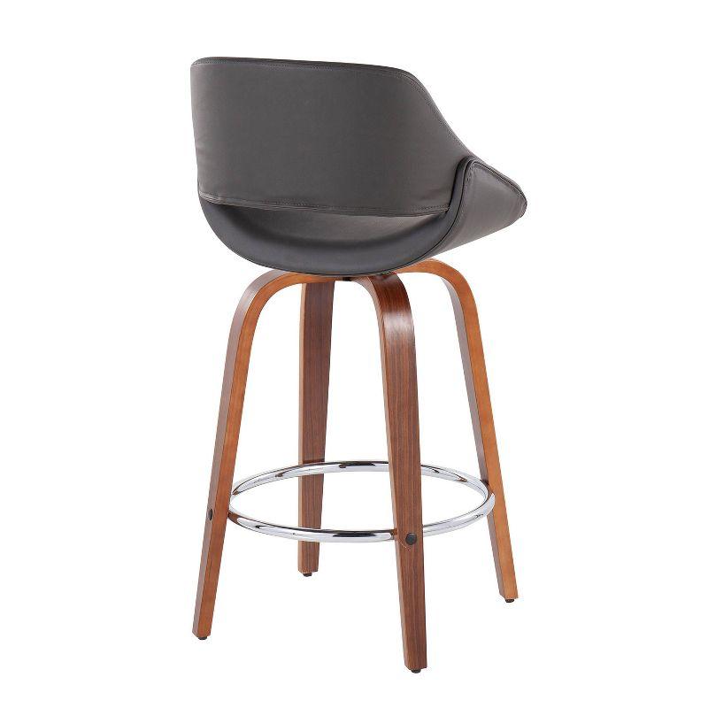 Flared Walnut & Chrome Swivel Counter Stool in Grey - Set of 2