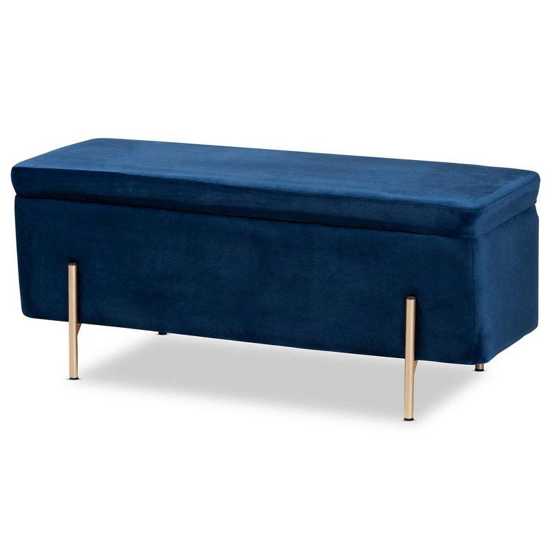 Rockwell Navy Blue Velvet & Gold Metal Storage Bench