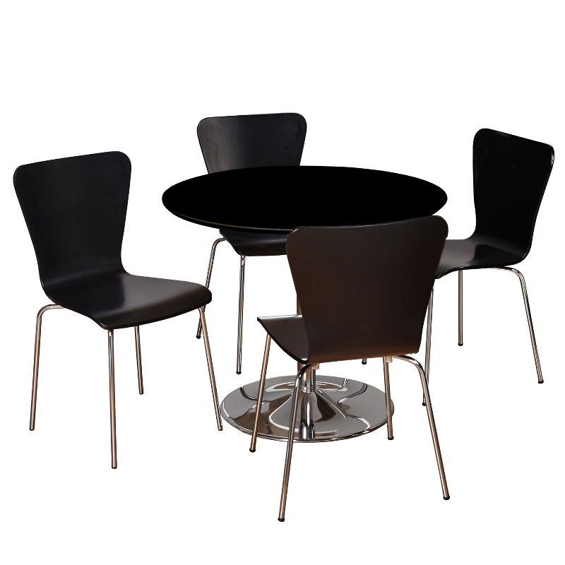 Black Laminated MDF and Chrome 5-Piece Dining Set with Bentwood Chairs