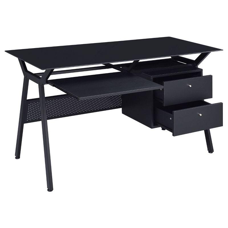 Weaving 2 Drawer Glass Top Computer Desk with Keyboard Tray Black - Coaster: 55" Office Workstation