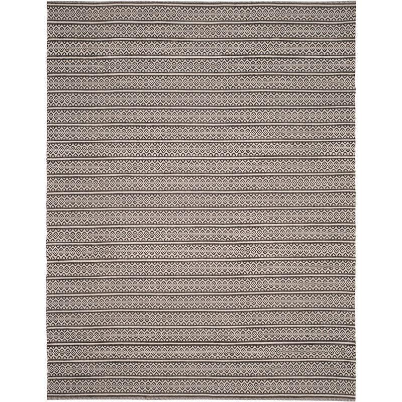 Ivory and Black Hand-Woven Wool Cotton Blend 9' x 12' Rug