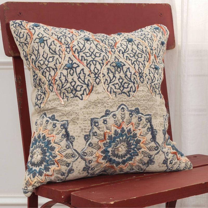 20"x20" Oversize Abstract Polyester Filled Square Throw Pillow Blue - Rizzy Home: Medallion Pattern, Indoor Decorative Cushion