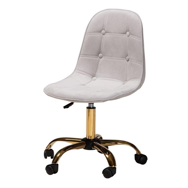 Grey Velvet and Gold Metal Swivel Office Chair