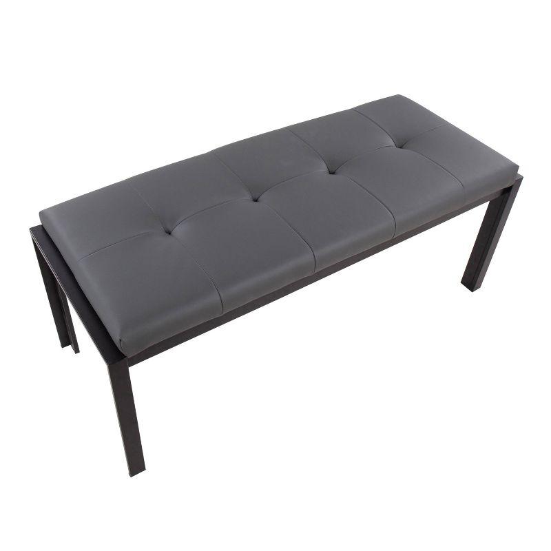 LumiSource 46" Fuji PU Leather/Metal Bench Black/Gray : Upholstered Rectangle, Padded Seat, 500lb Capacity