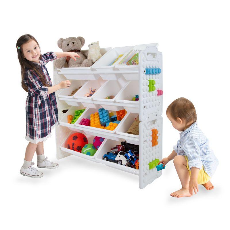 UNiPLAY Toy Organizer With Removable Storage Bins, Multi-Bin Organizer for Books, Building Blocks, School Materials, Toys with Baseplate Board Frame