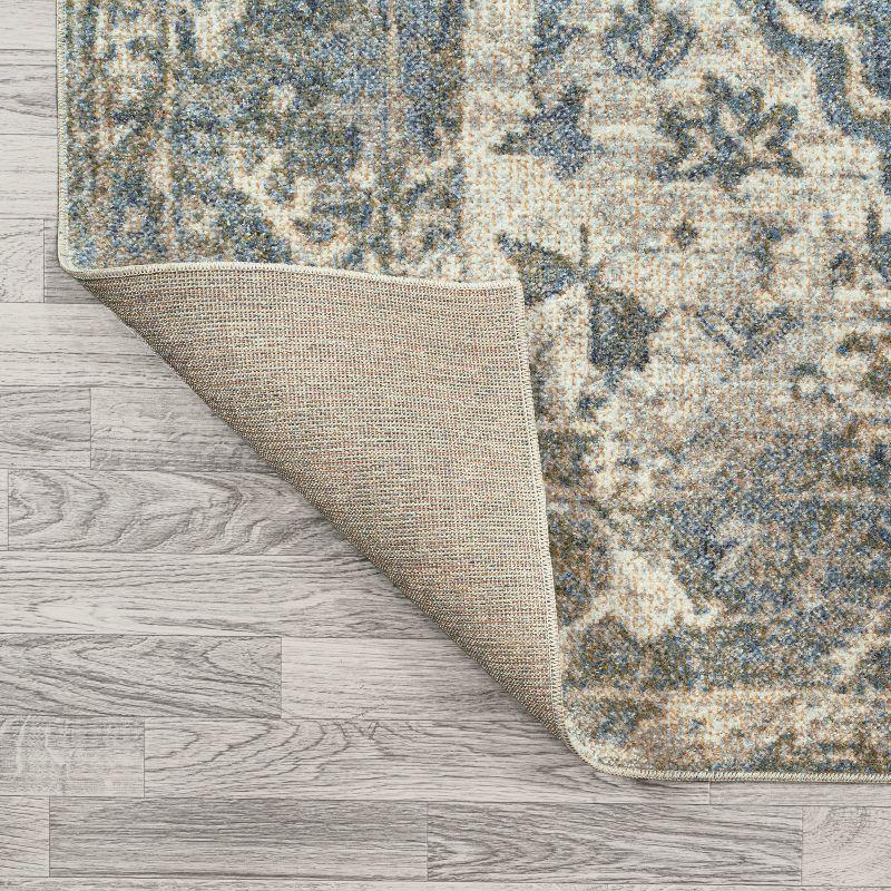 JONATHAN Y Pavel Distressed Medallion Low-Pile Machine-Washable Blue/Cream 4 ft. x 6 ft. Area Rug