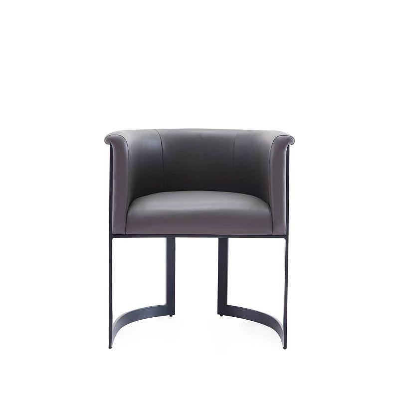 Luxurious Gray Faux Leather Barrel-Style Arm Chair with Metal Frame