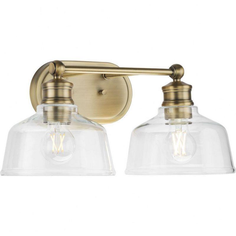 Progress Lighting Singleton 2-Light Vanity Fixture, Vintage Brass, Clear Glass Shades