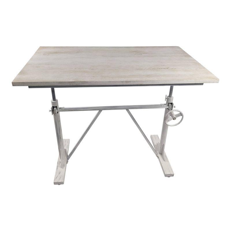 Carolina Living Brio Sit Or Stand Adjustable Desk Whitewash: Mango Wood Surface, Iron Frame, No Storage