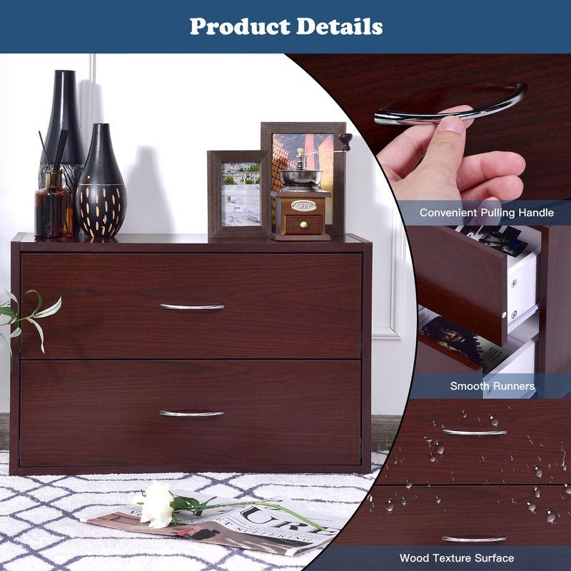 Costway 2 PCS 2-Drawer Dresser Horiztonal Organizer Wood End Table Nightstand