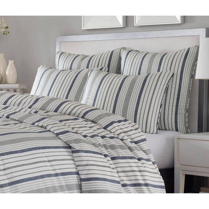 Slate Blue & Gray Reversible Cotton Comforter Set - Full/Queen