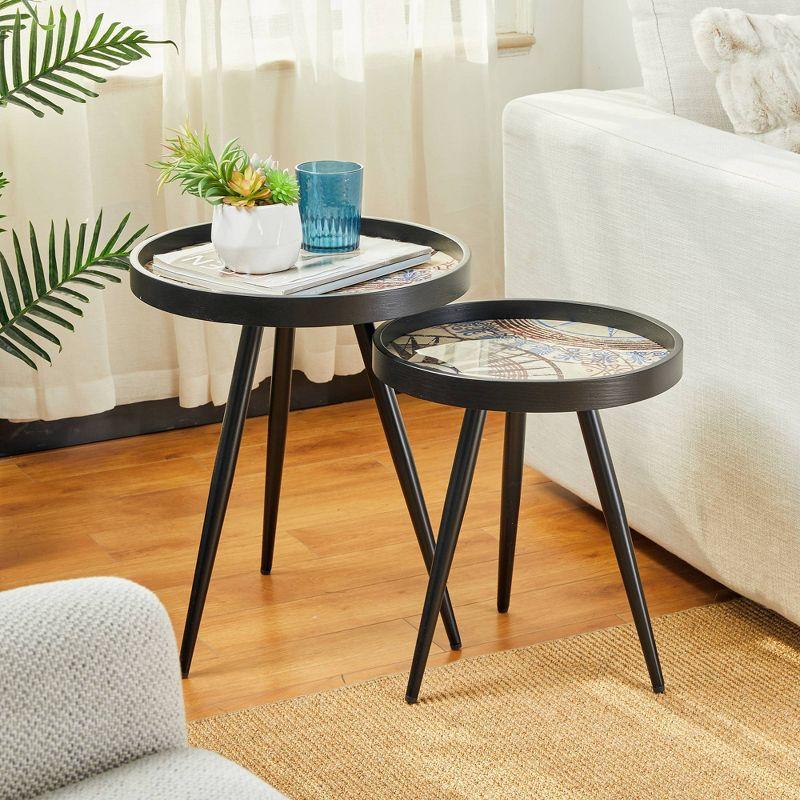 Mid-Century Modern Round Nesting Side Tables with Star Pattern Top