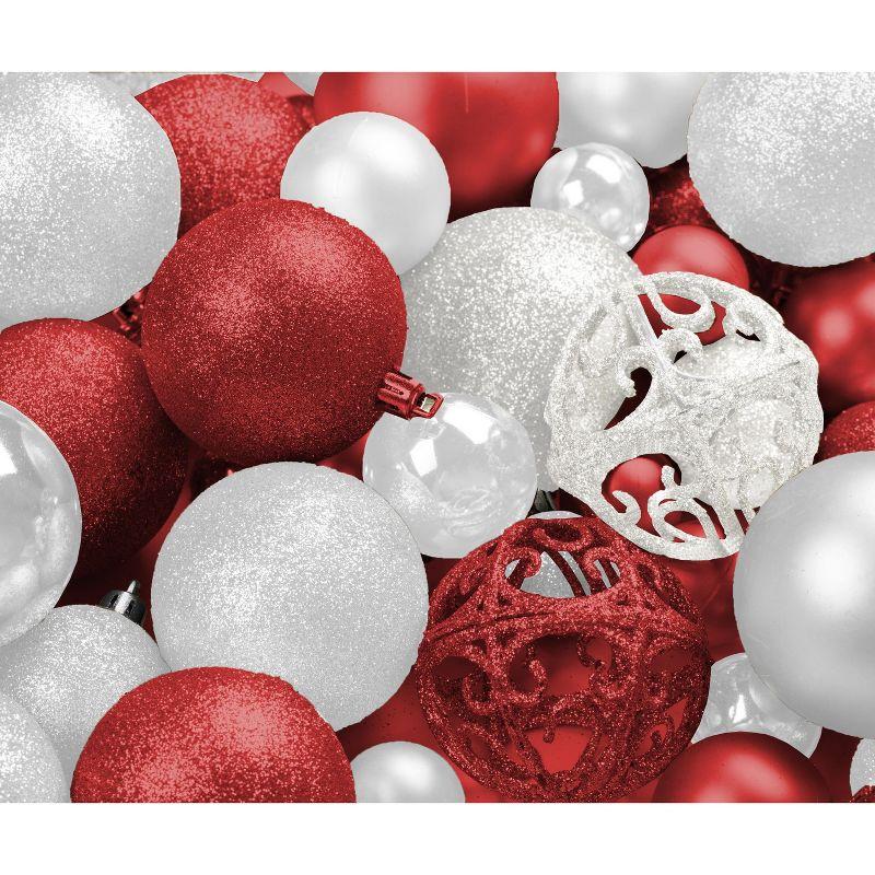 R N' Ds Shatterproof Christmas Ball Tree Ornament - Red and White - 100 Pack