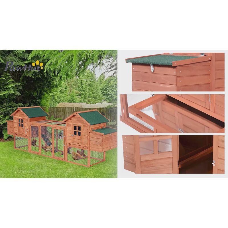 PawHut 124" Dual Chicken Coop, Wooden Large Chicken House, or Rabbit Hutch, Hen Poultry Cage Backyard with Outdoor Ramps and Nesting Boxes, Natural