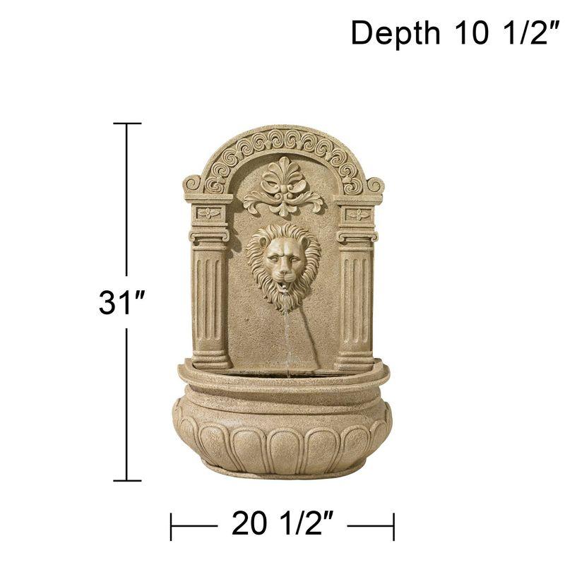 Sandstone Lion Face Outdoor Wall Water Fountain with Ionic Columns